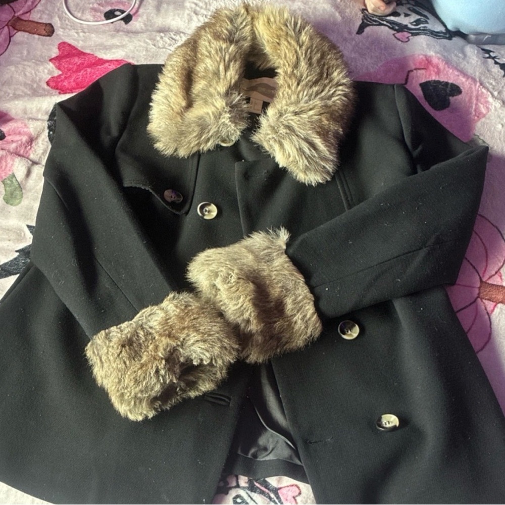 Forever 21 Black Coat with Faux Fur Trim